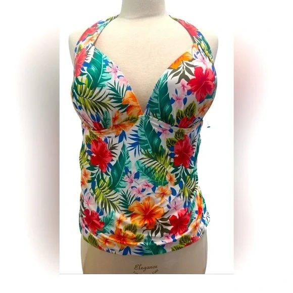 TIME AND TRU 🌺SWIM TOP Tropical Floral Halter Top - Picture 5 of 6